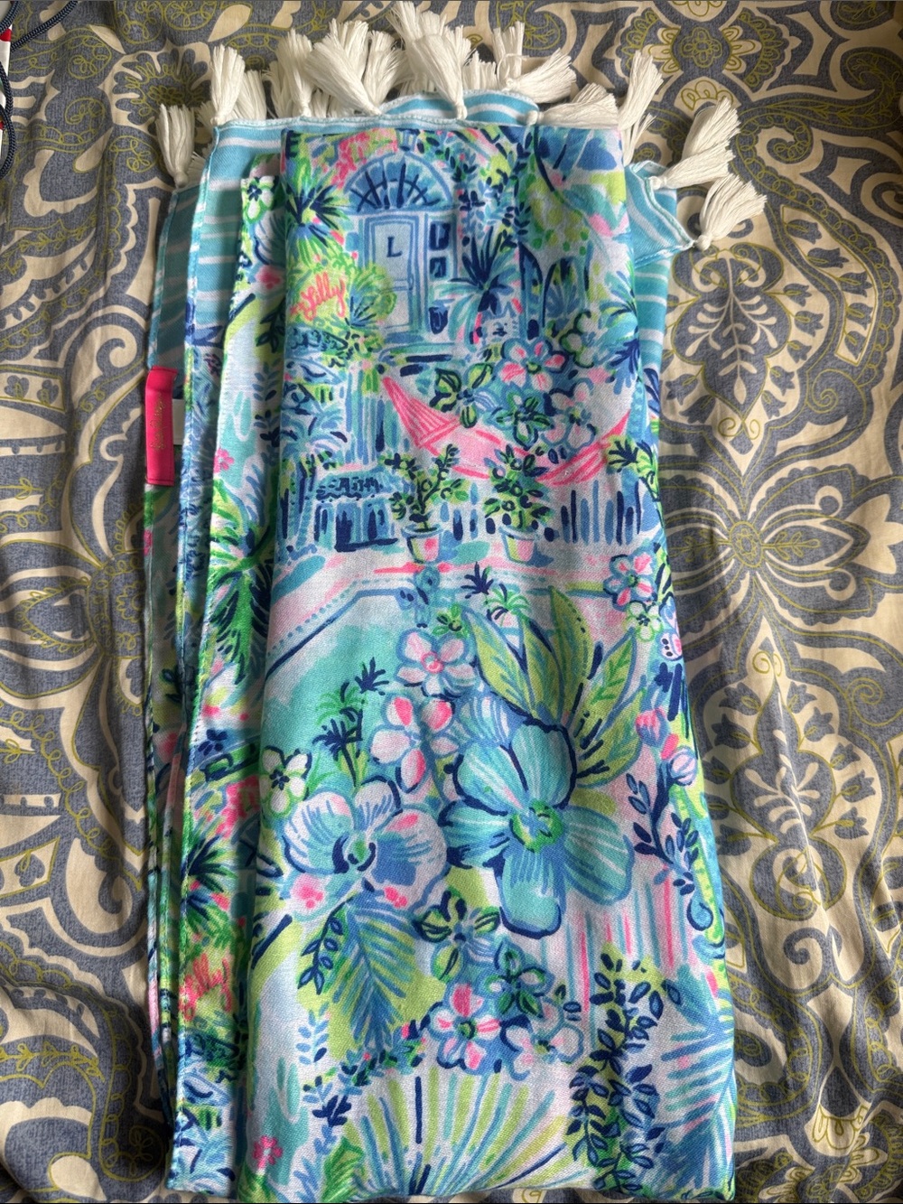 Rare Lilly Pulitzer “Lilly’s House” Tasswl Scarf / Wrap